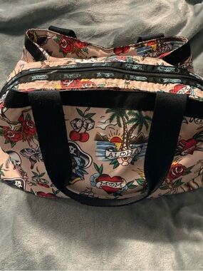 Lesportsac Tattoo-Print Canvas Tote with Black Handles Sailor Jerry Style Print